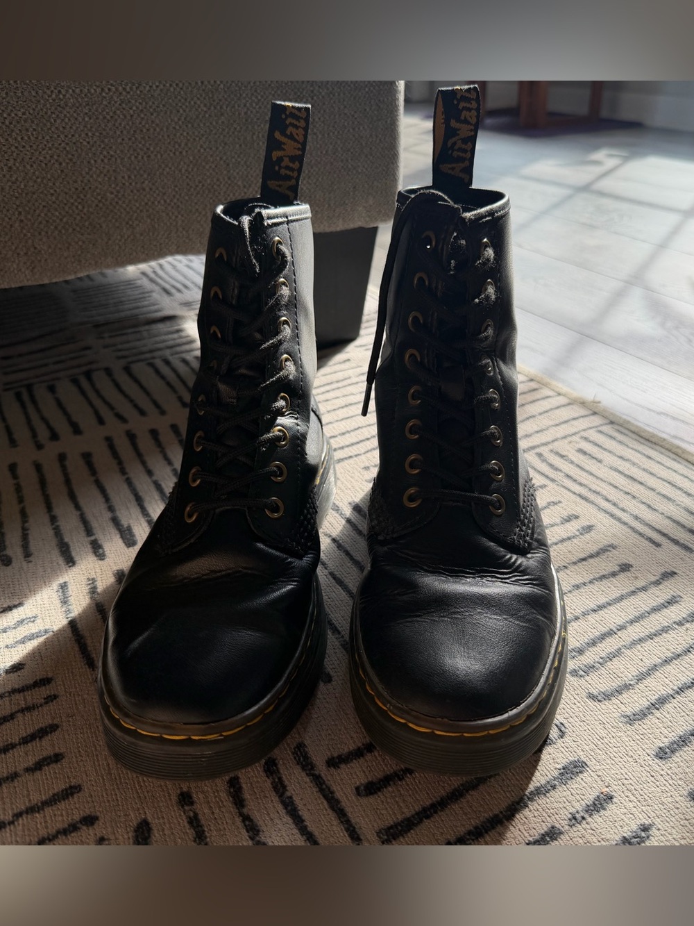 Dr. Martens Black Leather Zavlava Boots with Yellow Stitching - Picture 5 of 9